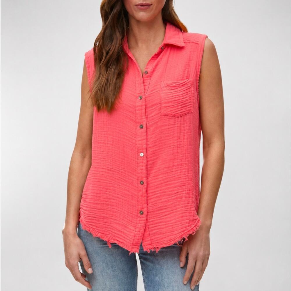 Michael Stars Monique Gauze Button Down Tank Pink Coral Small NWOT